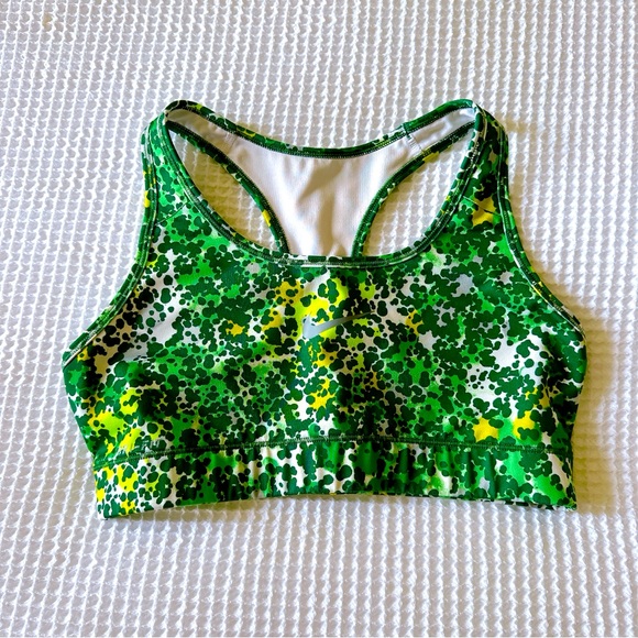 NEW♥️NIKE FLORAL CAMO RACERBACK SPORTS BRA M GREEN YELLOW WHITE PRINTED SPLATTER - Picture 2 of 5